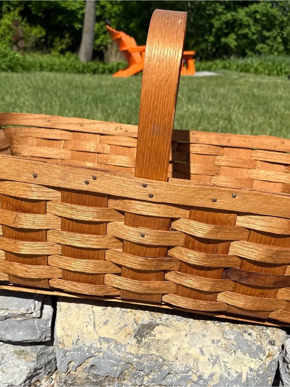 Classic Vintage Woven Wood Basket in Natural Brown